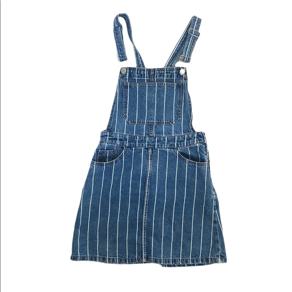 Women 4 H&M Divided Bib Overall Denim Jean White Striped Blue Dress Jumper - Picture 3 of 6